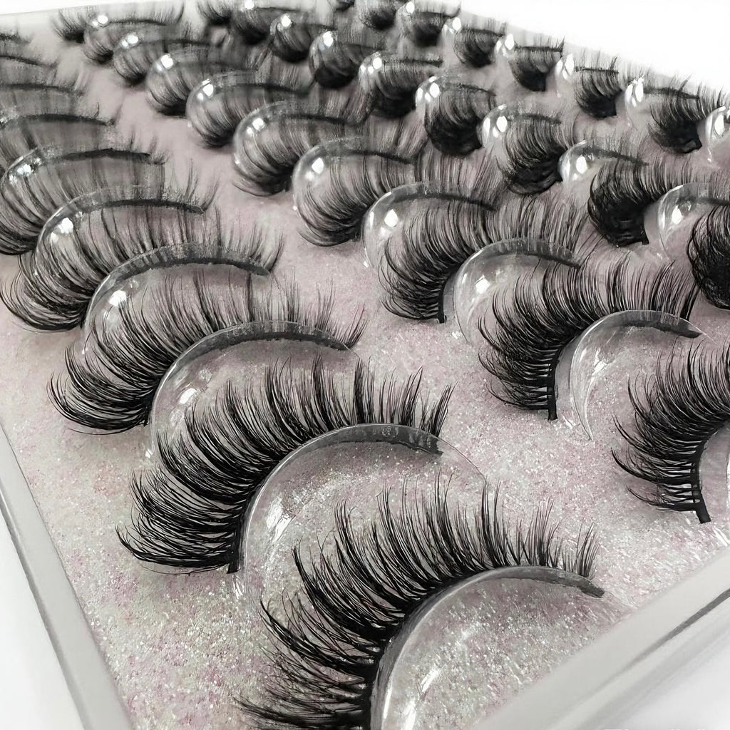 [20-Pair Large-Capacity Pack] Natural & Long False Eyelashes, Thick & Curled, Long-Lasting & Comfortable, Essential for Daily Wear, Dates & Weddings, Made of Simulated Fiber Material