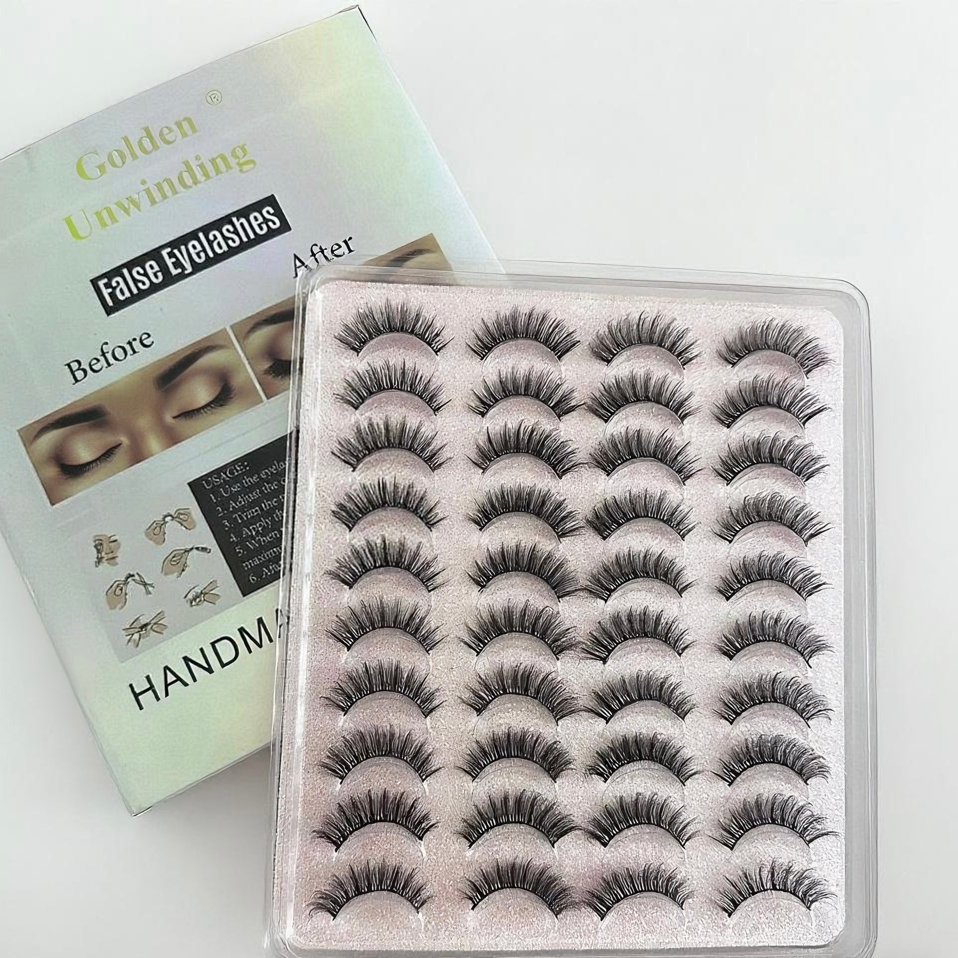 [20-Pair Large-Capacity Pack] Natural & Long False Eyelashes, Thick & Curled, Long-Lasting & Comfortable, Essential for Daily Wear, Dates & Weddings, Made of Simulated Fiber Material
