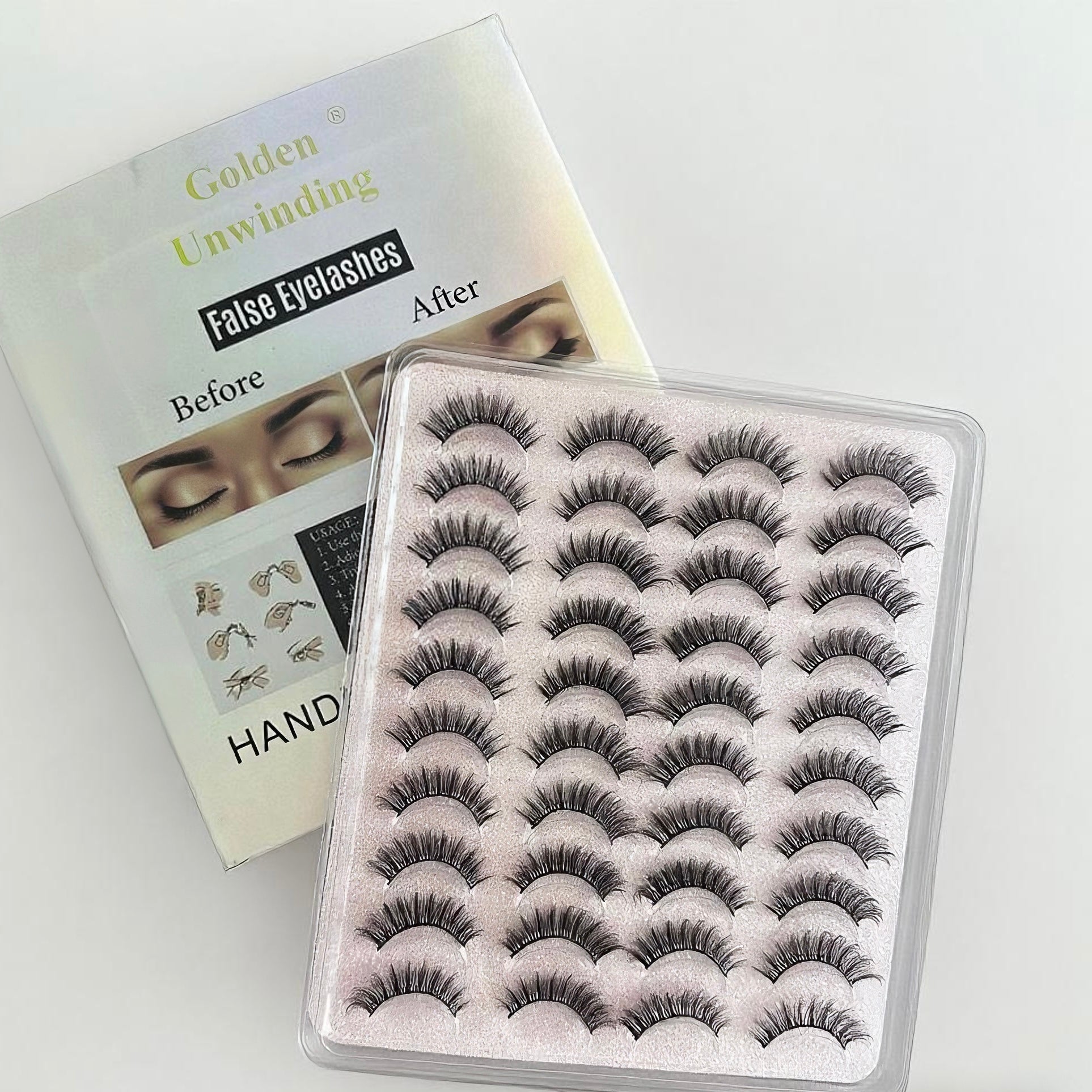 [20-Pair Large-Capacity Pack] Natural & Long False Eyelashes, Thick & Curled, Long-Lasting & Comfortable, Essential for Daily Wear, Dates & Weddings, Made of Simulated Fiber Material